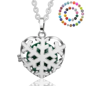 Ажурный медальон в форме сердца в виде снежинки, подвеска, клетка, коробка с эфирным маслом, ожерелье для ароматерапии, ювелирные изделия
