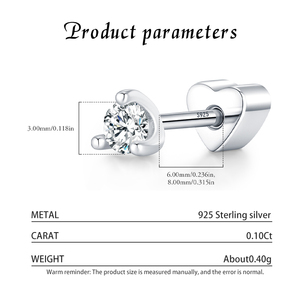 vvs1 moissanite <b>stud</b> Earrings S925 Sterling <b>Silver</b> Classic Round Heart Screw <b>Stud</b> Earrings for Women Fine Jewelry - Product Image 3