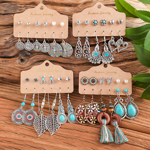 6PCS Drop Dangle Ohrringe Set für Frauen Feine Vintage Ohr stecker Boho Vintage Bronze Water drop Dangl ing Ohrringe - Product Image 1