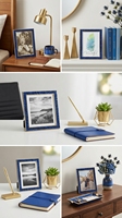 Cadre photo 4x6 avec bordure bleue scintillante et finition dorée pour décoration de table, maison et vente au détail de cadeaux