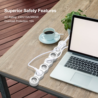 Multiprise USB flexible personnalisée avec protection contre les surtensions, 6 prises, 2 ports USB-A, 2 ports USB-C, 230V, compatible USA/UK/EU, utilisation universelle