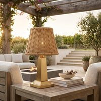 Lampe de table d'extérieur sans fil rechargeable à LED 3W, 50000 heures, charge rapide Type-C, tactile, intensité réglable, étanche IP44, en fer et rotin, pour hôtel