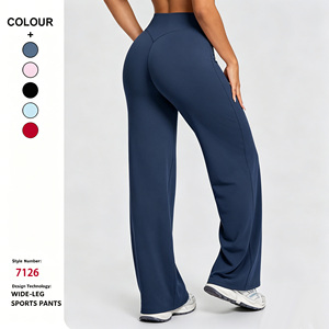 Pantalon de yoga taille haute à séchage rapide avec logo personnalisé, effet push-up, coupe large évasée, pour femme, idéal pour <span class=keywords><strong>la</strong></span> gym, le sport et le fitness - Product Image 1