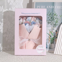 Bouquet de roses éternelles florales de petite taille de qualité supérieure, boîte cadeau artisanale en papier avec ruban métallisé, nœud et bouton perlé pour anniversaire et Saint-Valentin