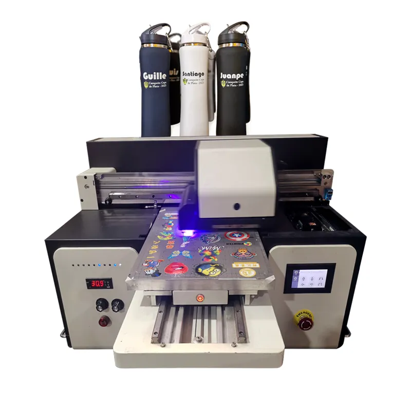 고속 미니 타일 uv 피자 박스 이름 태그 프린터 기계 플랫 베드 로터리 UV 프린터 와인 병 용