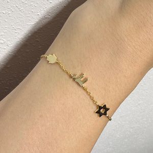 Bracciale con ciondolo Stella di David e Mano di Fatima (<span class=keywords><strong>Hamsa</strong></span>) in Argento Sterling 925 Placcato Oro <span class=keywords><strong>14k</strong></span>, Gioielli Ebraici da Donna - Product Image 2