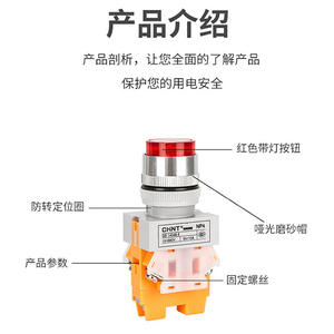 Interruptor de Botón Pulsador de Reinicio Rápido Chint NP4-11DN de 24 V con Luz Indicadora de 220 V - Product Image 3