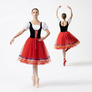 <b>Red</b> & Black Coppelia Ballet Dress Professional Peasant Style Romantic <b>Tutu</b> Skirt Girls' Traditional Folk Ballet Costume - Product Image 2