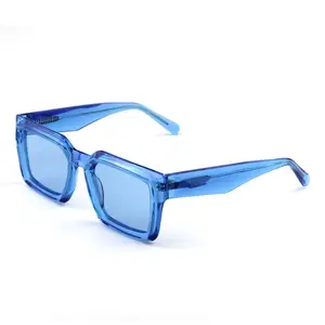 디자이너 복고풍 빈티지 및 사용자 정의 로고 선글라스 여성 남성 편광 UV 보호 스퀘어 블루 아세테이트 선글라스