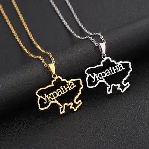 2023 nuovo Design scava fuori la collana con ciondolo mappa del paese ucraino collana con mappa in acciaio inossidabile con lettera bandiera ucraina personalizzata Unisex