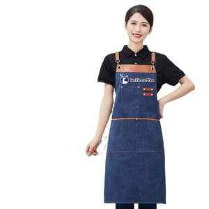 Customized Canvas Apron Navy Blue Waterproof Cross Back Strap For Restaurant Bar Staff Uniforms - Product Image 3