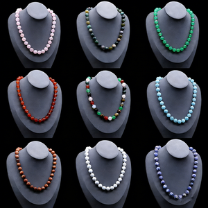 Collar de Cuentas Redondas Pulidas de 12mm de Piedra Natural de Cristal, Ágata y <span class=keywords><strong>Jade</strong></span> con Cierre, Accesorios de Collares de Moda - Product Image 1