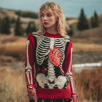 2025 New Trend Fashion Einfache Halloween Schädel Muster Jacquard O-Ausschnitt Loose Pullover Sweater