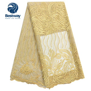 2019 Bestway gros français Net dentelle tissu brodé nigérian avec perles et pierres Tulle dentelle pour les femmes - Product Image 1