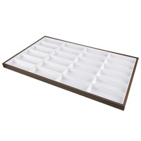 Plateau de présentation pour lunettes en bois MDF de grande taille avec placage en noyer, 24 emplacements, durable, en velours gris