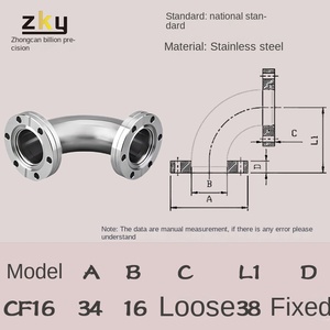 <span class=keywords><strong>Coude</strong></span> fixe à bride forgée en <span class=keywords><strong>acier</strong></span> inoxydable CF 304, à chargement rapide, à diamètre égal, pour basse pression et vide, tête hexagonale, modèle CF - Product Image 2