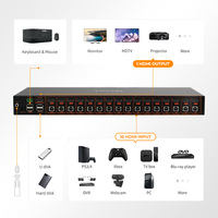 Conmutador KVM de 16 Puertos ODM HDMI 4K 30Hz Compatible con Escaneo Automático EDID USB 2.0 Tecla de Acceso Rápido Control IP RS232 para Gestión de Múltiples Servidores