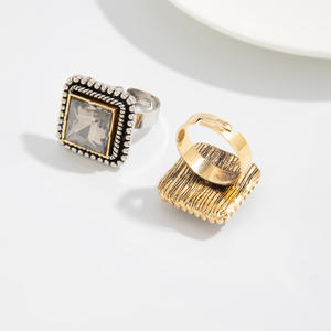 Cincin Batu Permata Akrilik Geometri Vintage yang Dapat Disesuaikan untuk Wanita, Cincin Jari Harian Bertumpuk untuk Wanita, Aksesoris Perhiasan Fashion - Product Image 6