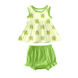 Conjunto de Túnica sin Mangas y Pantalones Cortos con Volantes para Bebé Niña, Estampado de Seda de Leche, Atuendo de Verano con Estampado Completo para Niñas - Product Image 3