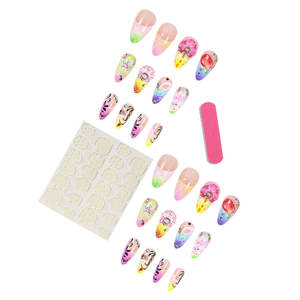 24PCs <span class=keywords><strong>3D</strong></span> Relief Colored Flowers Long Almond Nails Press on Nails <span class=keywords><strong>Uñas</strong></span> postizas Diseño de dedos - Product Image 4
