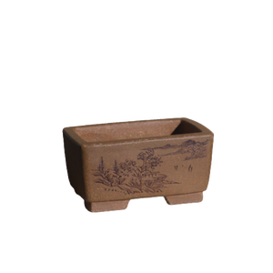Pot à bonsaï rectangulaire en argile violette avec miniatures de paysage gravées, style chinois, pour bureau - Product Image 5