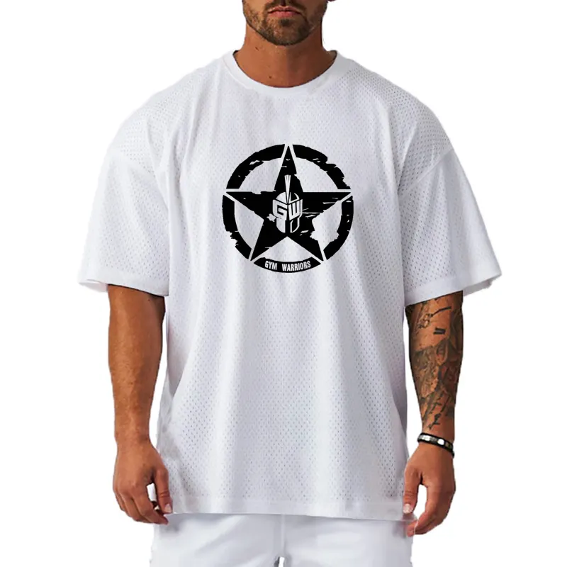 T-shirt surdimensionné blanc avec logo imprimé pour homme, en polyester, de haute qualité