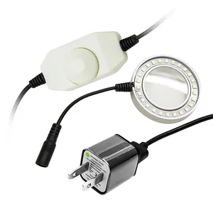 Anel de luz fluorescente de microscópio de alta luz, fonte de iluminação led, lâmpada de anel para microscópio com lente de poeira