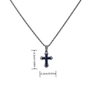 Collana in Lega con Diamante Rosa e Ciondolo a Croce Religiosa Tempestato di Diamanti, Accessorio Quotidiano per Preghiera e Devozione - Product Image 6