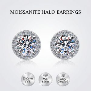 VVS Moissanit Diamant Halo-Ohrringe Herren Blumencluster Damen Schmuck Geschenke 925 Sterling Silber Ohrstecker - Product Image 1