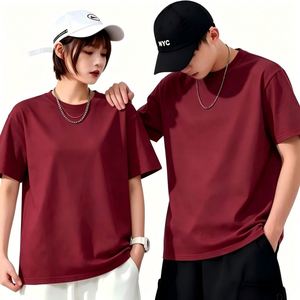 300GSM Mens Custom Logo 100% Cotton T-<b>Shirt</b> Vintage Boxy Blank Personalized Unisex Women Wholesale Casual Wine <b>Red</b> - Product Image 2