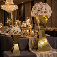 Support de fleurs de mariage en acier inoxydable miroir de luxe, en forme de sablier, en métal argenté et doré, pour centre de table de mariage