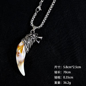 Großhandel Vintage Wolfszahn Paar-Halskette Langer Zahn Drachenzahn Ethnischer Stil Anhänger Edelstahl Herren-Anhänger Halskette - Product Image 5