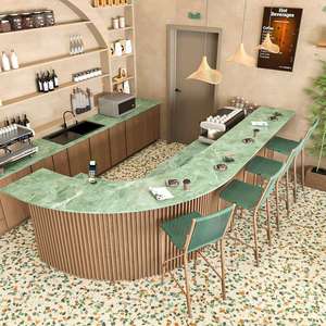 Diseño Interior Personalizado para Cafetería Tropical Estilo Wabi Sabi, Muebles para Barra de Café, Madera Sólida, Terrazo, Microcemento, Equipamiento Completo para Cafetería - Product Image 1