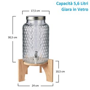 Dispenser per bevande in vetro da 5,6 litri con rubinetto e base in bambù, coperchio cromato, per feste e uso esterno - Product Image 2