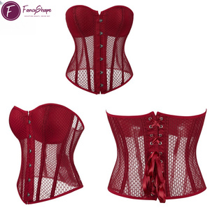 Corset de mariage et de fête pour <span class=keywords><strong>femme</strong></span>, noir, rouge et blanc, en maille, à baleines, sculptant, sexy, à lacets, surbuste, serre-taille, soutien-gorge sexy - Product Image 2
