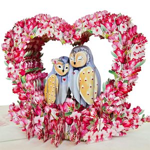 Tarjeta de felicitación emergente en forma de corazón con flores de cerezo y pájaros azules para regalo de amor en el Día de San Valentín - Product Image 4