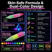 Marqueurs de tatouage UV phosphorescents 12 couleurs, double embout, stylos fluorescents pour l'art corporel, peinture pour le visage imperméable et sans danger pour la peau, marqueurs néon pour festivals