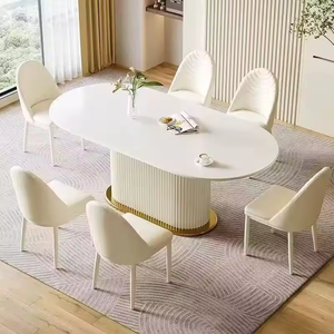 Tavolo da Pranzo Ovale con Piano in Marmo Bianco e Base in MDF, Ecologico e Impermeabile, Design <span class=keywords><strong>Moderno</strong></span> e Lussuoso per Casa, Bar, <span class=keywords><strong>Cucina</strong></span> e <span class=keywords><strong>Soggiorno</strong></span> - Product Image 1