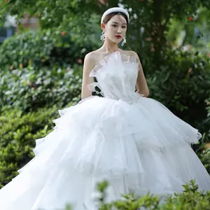 Romantic wedding dresses pleating ruffles tiered design glittery Tulle for formal party MK241 original design Ball gown