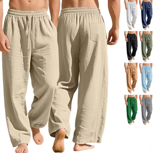 <span class=keywords><strong>Pantaloni</strong></span> da <span class=keywords><strong>Uomo</strong></span> di Alta Qualità, Leggeri, in <span class=keywords><strong>Lino</strong></span> <span class=keywords><strong>100</strong></span>%, Stile Retrò, Gamba Larga, Casual, con Coulisse, Taglie fino a XXXL - Product Image 1