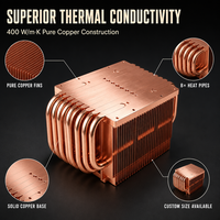 Dissipateur thermique industriel en cuivre à caloducs, refroidissement passif, réseau de ailettes dense, base CNC pour équipement laser, recharge de VE et télécommunications