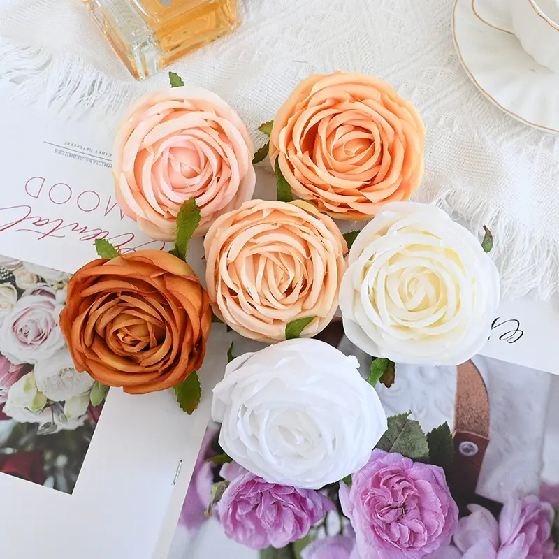 ألواح زهور زفاف DIY بدون ساق من الحرير بدون أزهار توجد رؤوس ورود الفاوانيا الملكية للبيع بالجملة