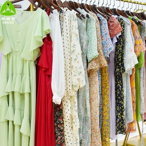 Abiti da donna usati stampati da donna Stock balla abito lungo manica lunga floreale Casual estate seta per donne adulti pacco 45KG - Product Image 1