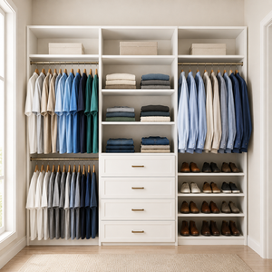 Armoire de chambre à coucher avec tiroirs centraux et étagère à chaussures, armoire de <span class=keywords><strong>rangement</strong></span> moderne de luxe en couleur blanche unie - Product Image 2