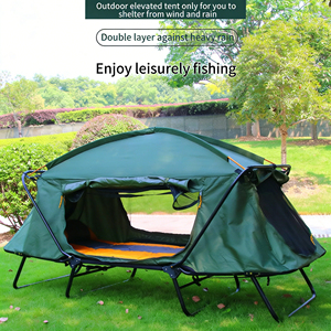 Lit de camping individuel automatique pour l'extérieur, tente verte surélevée avec <span class=keywords><strong>moustiquaire</strong></span> et bâche de protection contre la pluie - Product Image 4