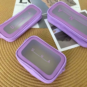 Pu Pvc 7 sizes Purple <b>toiletry</b> <b>bag</b> set clear frost makeup <b>bag</b> waterproof PVC cosmetic <b>bag</b> <b>for</b> wigs make up skincare organize - Product Image 1