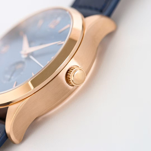 Bespoke Limited Edition Celestial Moon Triple Date Blue Sunray Dial Rose Gold Steel <b>Case</b> Leather Automatic Mechanical Men <b>Watch</b> - Product Image 4