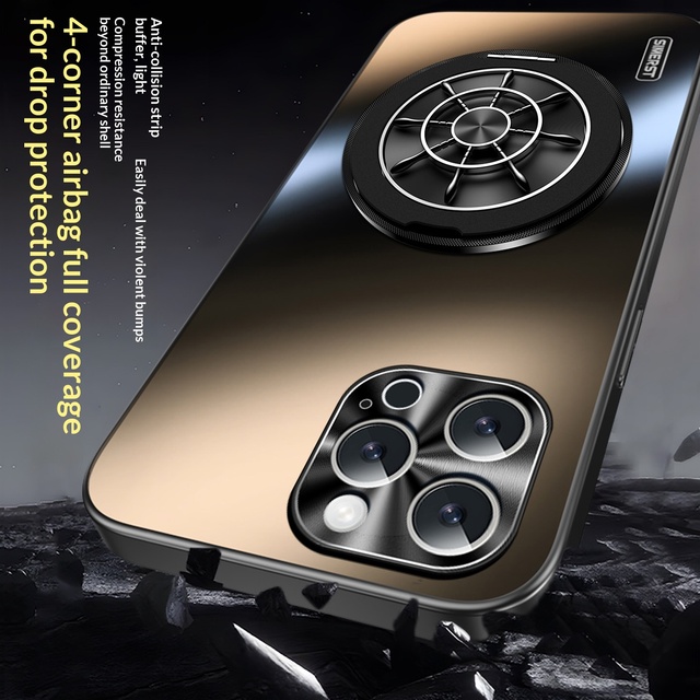 13 14 Pro/ Plus/14 Max Glitter Gold Acrylic Phone Case Matte Finish Simplicity Design 360-Degree Rotation Top Stand Screen
