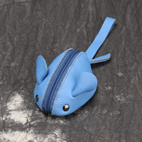 Porte-monnaie en cuir véritable Souris Portefeuille mignon en cuir pour garçons et filles Pochette pour écouteurs Fermeture à glissière solide personnalisée