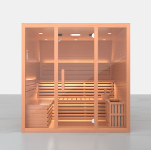 Salle de sauna à vapeur intérieure traditionnelle pour 4 personnes avec panneau de commande informatique - Product Image 6
